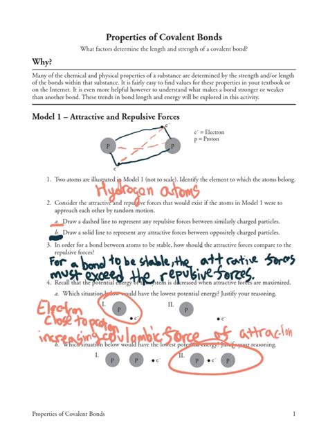 properties of covalent bonds pogil